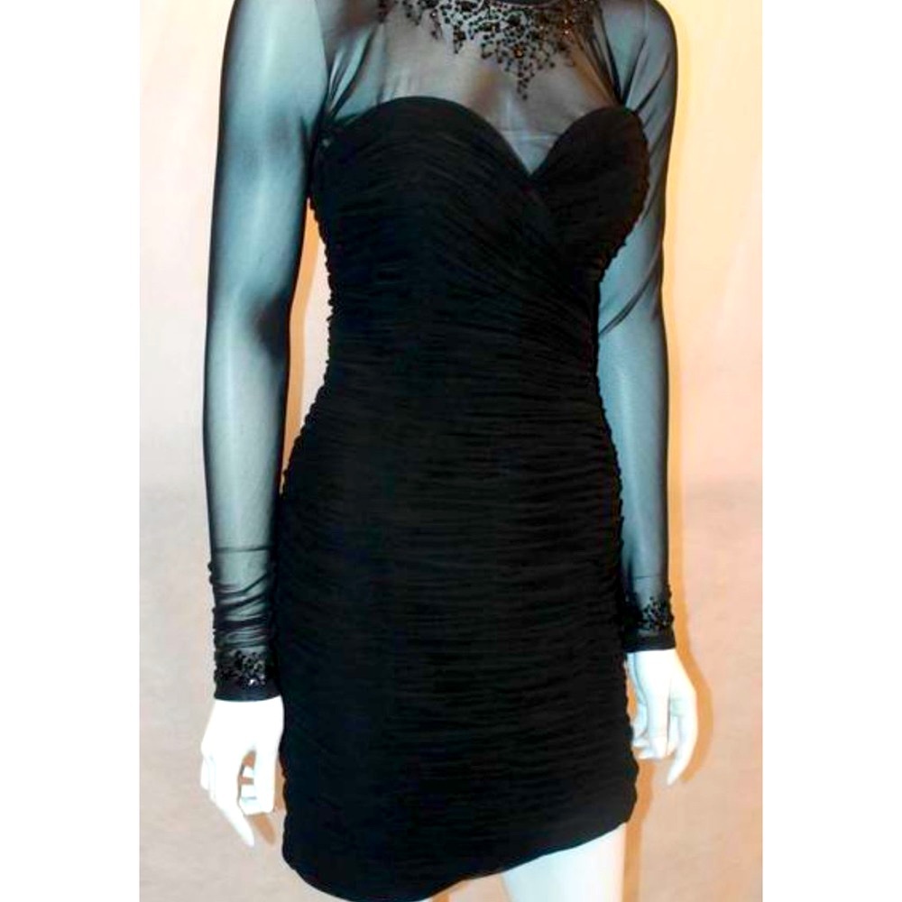 Vicky Tiel Black Jersey Cocktail Dress Size XS